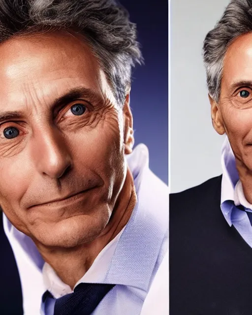 Image similar to Mauricio Macri in Cat's movie, Makeup and prosthetics designed by Rick Baker, Hyperreal, Head Shots Photographed in the Style of Annie Leibovitz, Studio Lighting