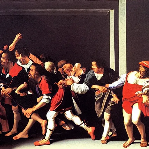 Image similar to the initial rush on black friday, by caravaggio