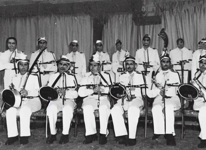 Image similar to saudi military band in 1950s, old photograph