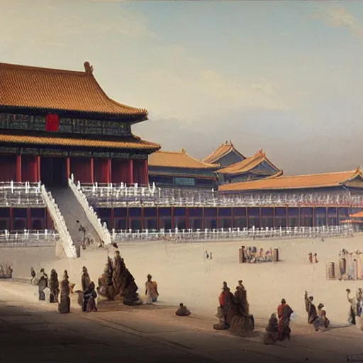 Prompt: the Forbidden City at noon, by Hubert Robert, 8k,