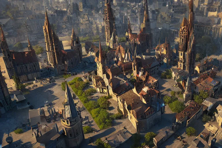 Image similar to A medieval city, fantasy, dynamic lighting, cinematic, concept art, trending on artstation, sharp focus, highly detailed, 8k, photo, still, midday, sunny