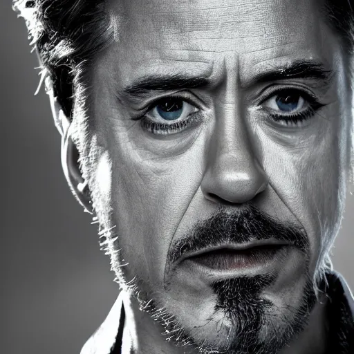 Image similar to photograph portrait of Robert Downey Jr, intricate detail, sigma 85mm f/1.4, 4k, depth of field, high resolution, 4k, 8k, hd