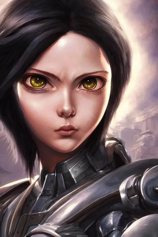 Prompt: battle angel alita, d & d, fantasy, portrait, highly detailed, headshot, digital painting, trending on artstation, concept art, sharp focus, illustration, art by artgerm and greg rutkowski and magali villeneuve