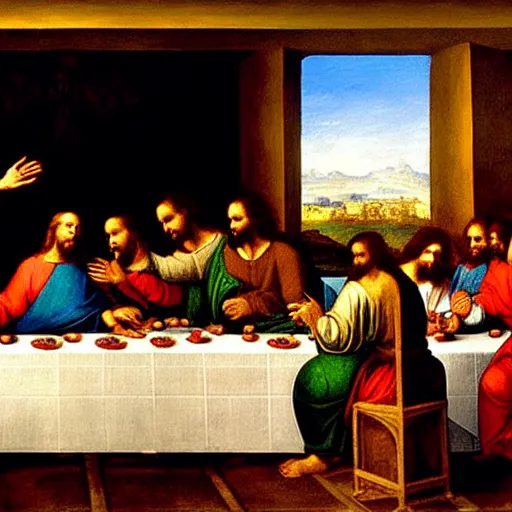 Image similar to a beautiful painting of donald trump participating in the last supper, by leonardo da vinci, ultra - detailed, 8 k