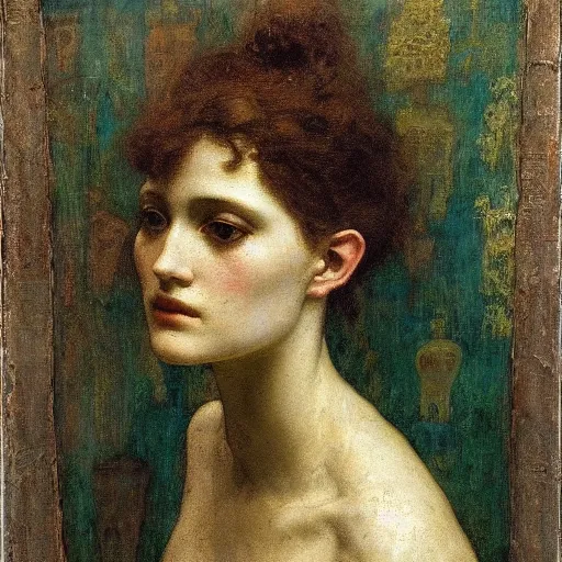 Image similar to portrait of a woman, by edgard maxence, mythological figure, divine, heavenly, beautiful, elegant, ethereal