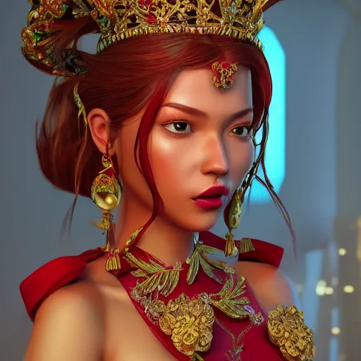 Prompt: wonderful princess of ruby with tan skin, ornate 8 k gorgeous intricate detailed, accent lighting, dramatic light, octane render