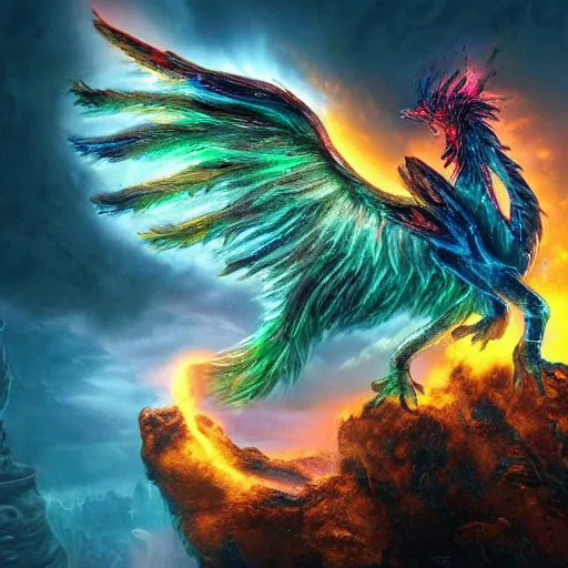 Image similar to fantasy art 4 k htper detailed photo phoenix rising from ashes