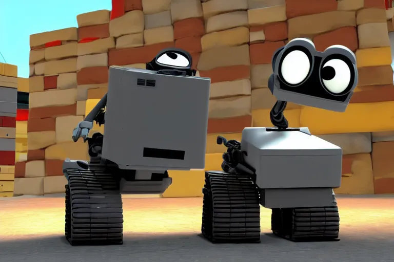 Prompt: wall - e in roblox, heavy detailed, ultra high definition quality, roblox game engine graphics
