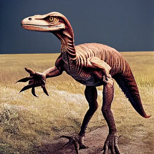 Image similar to velociraptor dinosaur photographed by Annie Leibovitz