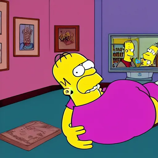 Image similar to homer simpson falling asleep in a haunted house, on the television show simpsons