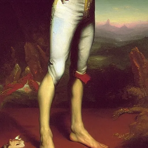 Prompt: a dog in tight jeans painted by thomas cole