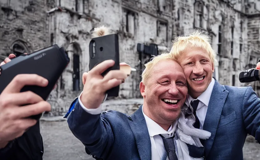 Image similar to frankestein boris karlof smiling taking a selfie, breaking news footage, action, motion, photojournalism