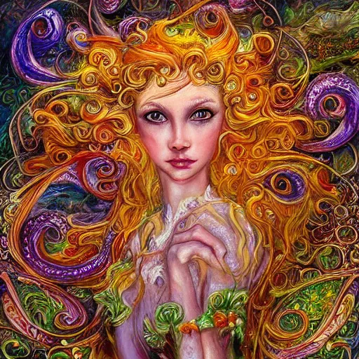 Image similar to portrait of a crab fairy, art by josephine wall, intricately detailed, highly detailed, fantasy, whimsical, trending on artstation