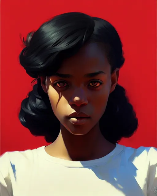 Image similar to stylized portrait of an artistic pose, composition, young black girl, realistic shaded, fine details, realistic shaded lighting poster by ilya kuvshinov, magali villeneuve, artgerm, jeremy lipkin and michael garmash and rob rey