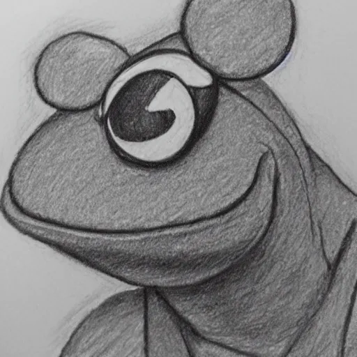 Prompt: low detail pencil sketch of kermit the frog