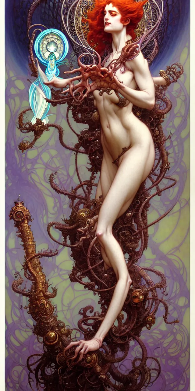 Image similar to beautiful ardhnarishwar art nouveau fantasy character portrait, ultra realistic, intricate details, the fifth element artifacts, highly detailed by peter mohrbacher, hajime sorayama, wayne barlowe, boris vallejo, aaron horkey, gaston bussiere, craig mullins alphonse mucha, arty nouveau curves and spirals,