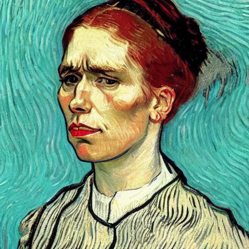 Image similar to detailed portrait of jacinda ardern as an 1890s milkmaid painted by van gogh