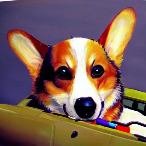 Image similar to a corgi in a war mech, cute, vivid colors, photorealism, happy