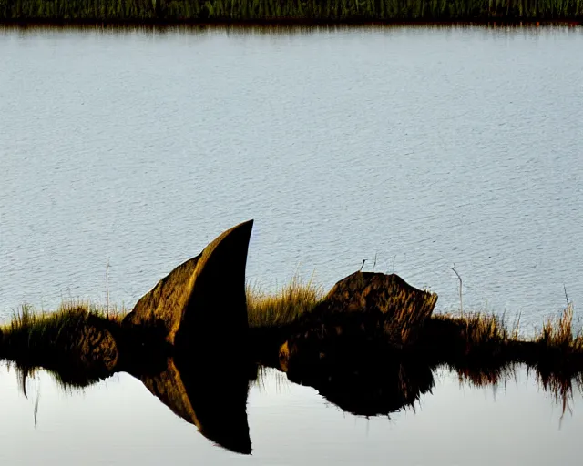 Image similar to wise zulu elder has a sharp line of teeth. my teeth are sharp. there is a lake in the foreground with water reflections.