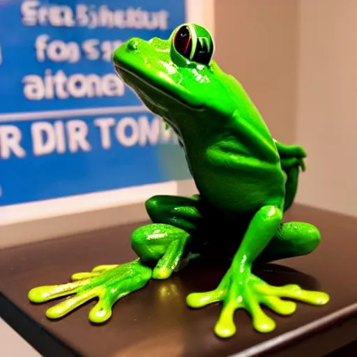 Prompt: a small frog standing on two feet at the hotel reception entry, in the style of dr. seuss