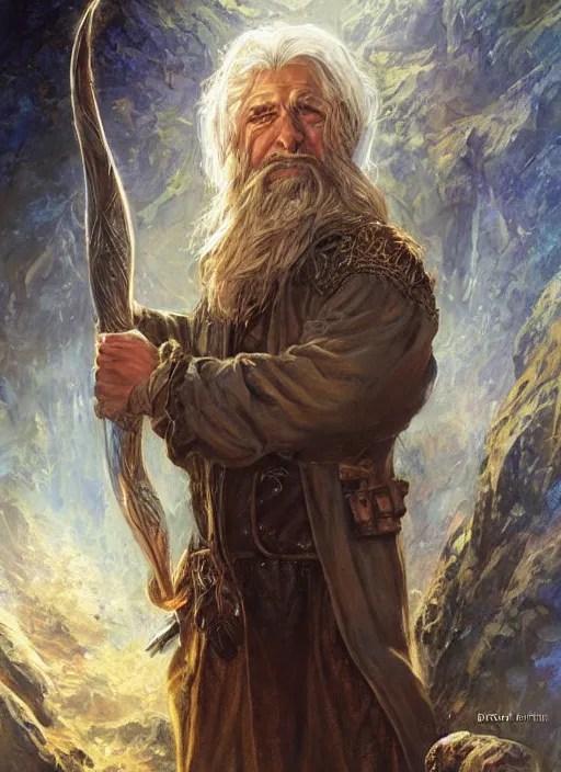 Image similar to a portrait painting of a hobbit wizard, ultra detailed fantasy, dndbeyond, dnd character portrait, full body, pathfinder, pinterest, art by ralph horsley, karol bak, ed binkley