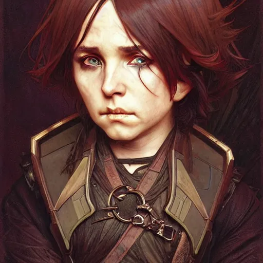 Image similar to chibi trent reznor, fantasy, d & d, intricate, detailed, by by alphonse mucha, adolfo hohenstein, alice russell glenny, stanley artgerm lau, greg rutkowski, detailed, trending on artstation, trending on artstation, smooth