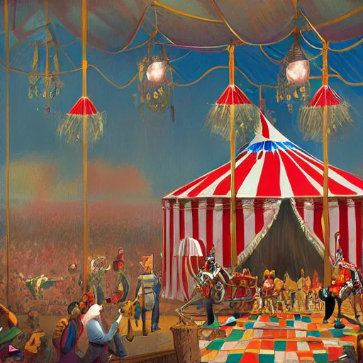 Image similar to a painting of a circus in the gilded age, illustration, painted by cristopher rush, josan gonzalez