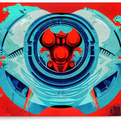 Prompt: flat painting of cyberpunk propaganda dictator poster biomorphic forms, geometric patterning, decorative style by marlina vera