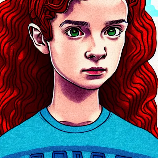 Image similar to portrait of eleven from stranger things by jeremiah ketner, flowers, details, hair texture