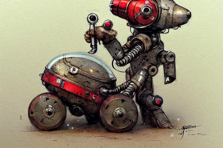 Image similar to adventurer ( ( ( ( ( 1 9 5 0 s retro future robot mouse tunneling machine. muted colors. ) ) ) ) ) by jean baptiste monge!!!!!!!!!!!!!!!!!!!!!!!!! chrome red