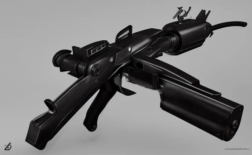 Prompt: futuristic submachine gun inspired by Tesla, studio lighting, octane render, photorealistic, highly detailed, trending on artstation, weapon concept art, weaponry concept designs