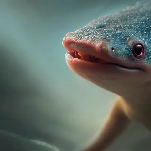 Image similar to a closeup shot of an axolotl, dramatic lighting, cinematic, extremly high detail, photorealistic, cinematic lighting, artstation