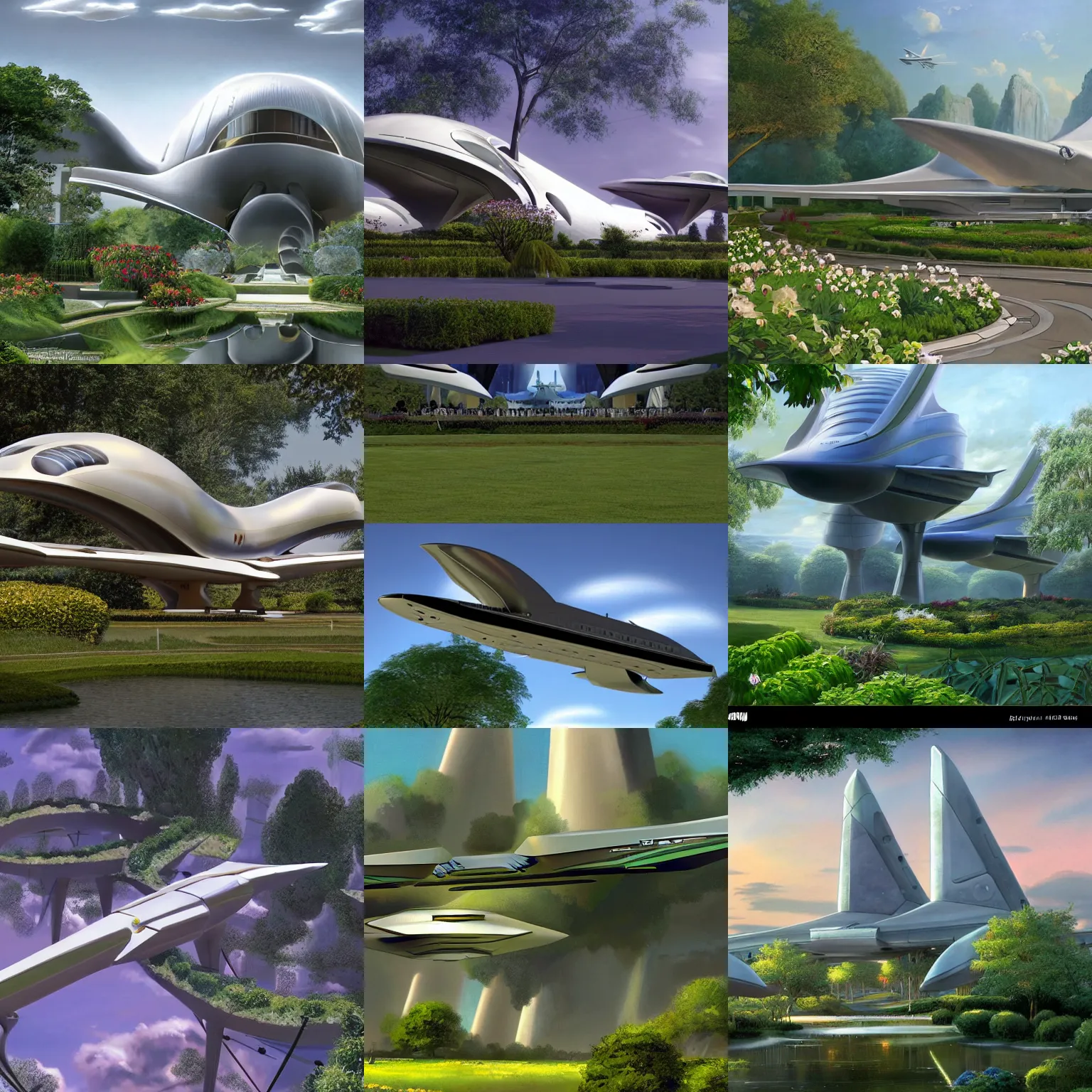 Prompt: a futuristic giant military design boeing architecture in a perfect french garden, Very detailed and perfectly readable fine and soft relevant out lines soft edges painting by beautiful walt disney animation films of the late 1990s and Thomas Cole in HD, nice lighting, perfect readability, UHD upscale