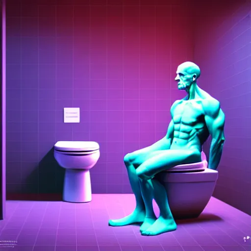 Prompt: Digital art High detailed Dr.Manhattan in Ukrainian village house by Taras Shevchenko, siting on a toilet, photorealism, by Beeple