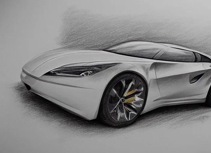 Image similar to concept non - coloring pencil drawing of a new car combined by two different genres.