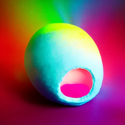 Prompt: cotton Candy shaped like a mk 2 grenade!!!, centered, product shot, bright, airy, iridescent lighting, gradient background