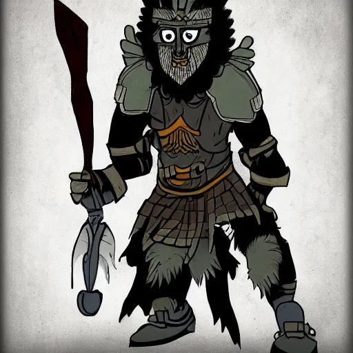 Image similar to a warrior character design in the style of dave guertin