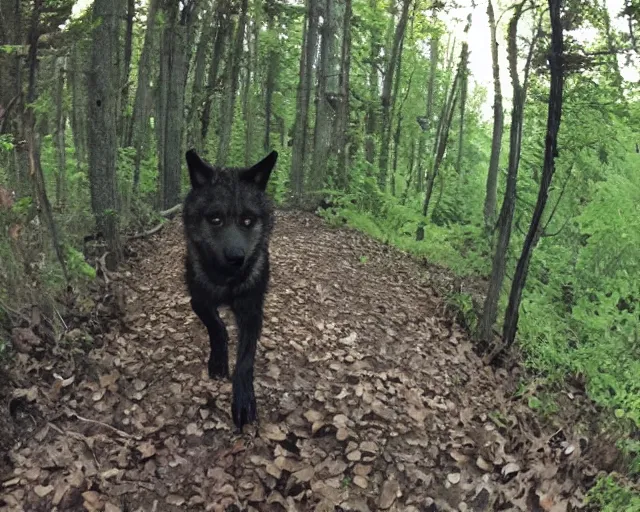 Prompt: standing werewolf caught on a trail cam