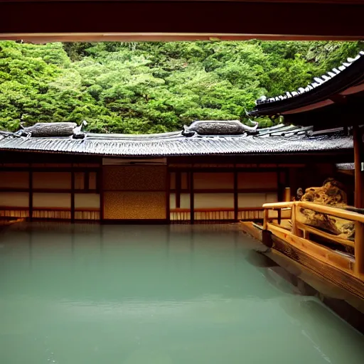 Prompt: a photo of a traditional onsen, high detail,