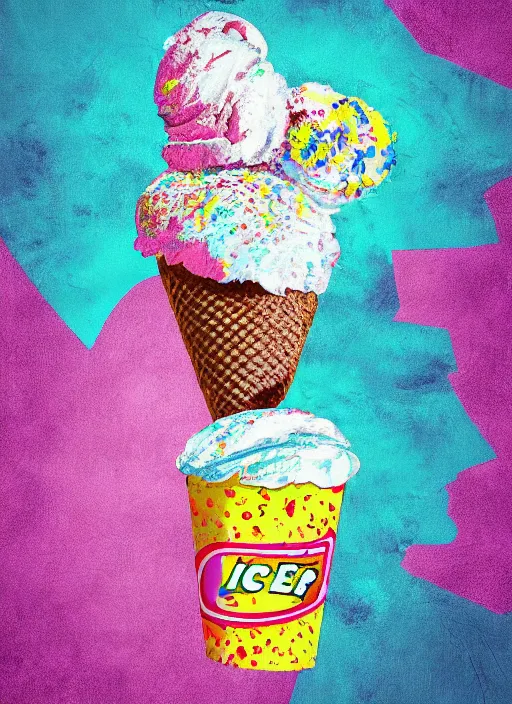 Image similar to ice cream pop art, representation with abstraction, highly detailed digital art, realistic, cinema hd, 8 k resolution, dslr