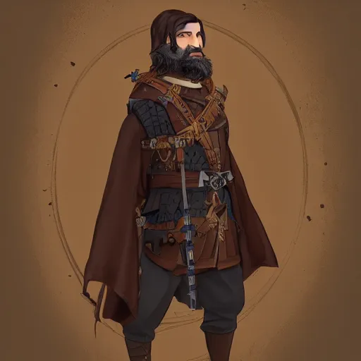 Prompt: 5 0 years old man : : brown hair, stubble beard : : decorated medieval clothing : : high detail, digital art, rpg, concept art, illustration