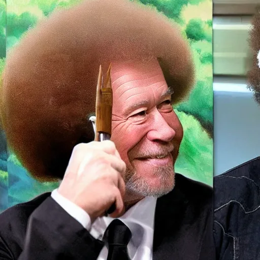 Image similar to bob ross painting a picture of elon musk