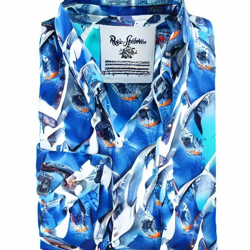 Prompt: Robert Graham shirt inspired by great white sharks, product photography