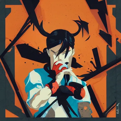 Image similar to Ibuki profile picture by Sachin Teng, asymmetrical, Organic Painting , Violent, Dark, Powerful, geometric shapes, hard edges, street fighter 3rd strike, graffiti, street art:2 by Sachin Teng:4