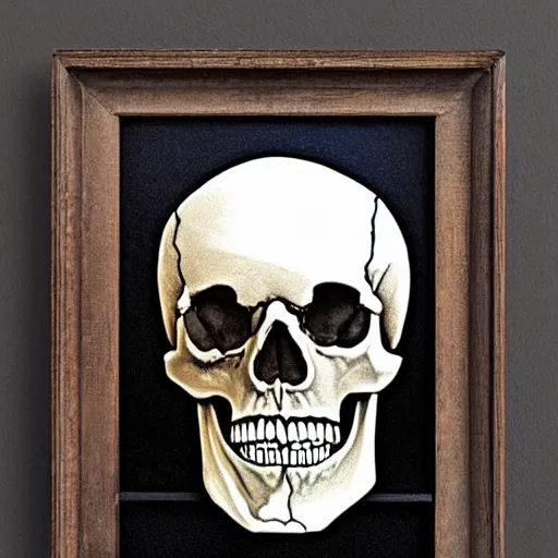 Prompt: “a skull on shelf realistic panting”