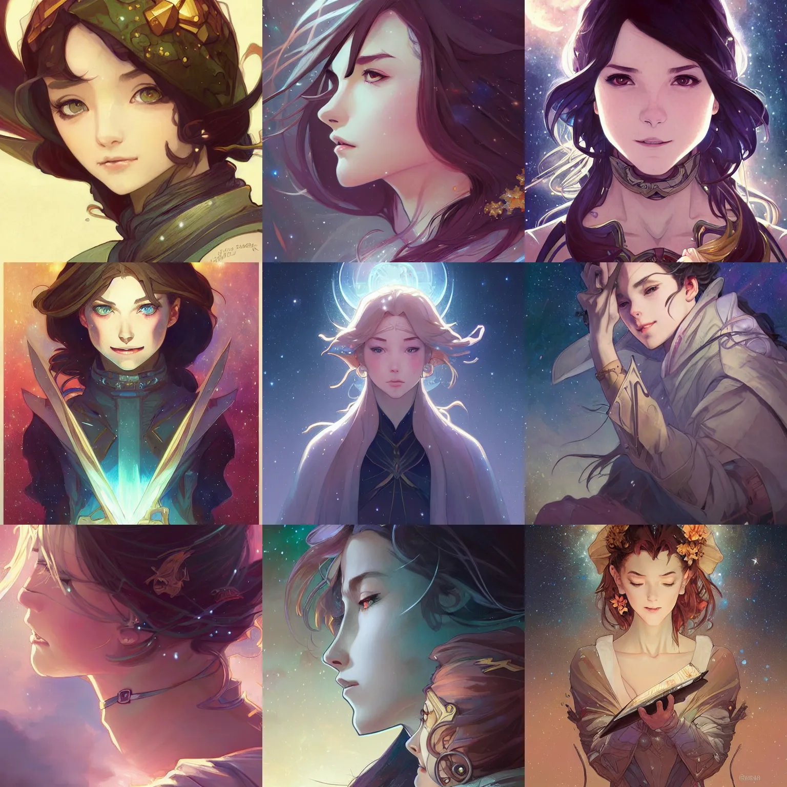 Image similar to stargazing, art by artgerm and greg rutkowski and magali villeneuve and alphonse mucha and rossdraws and makoto shinkai, d & d, fantasy, portrait, highly detailed, headshot, digital painting, trending on artstation, concept art, sharp focus, illustration