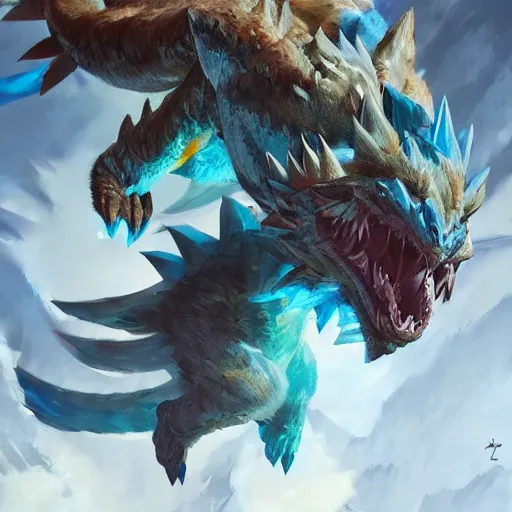 Image similar to zinogre from monster hunter, bright art masterpiece artstation. 8 k, sharp high quality artwork in style of greg rutkowski, concept art by tooth wu, blizzard warcraft artwork