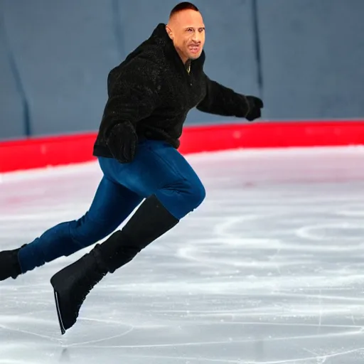 Image similar to Dwayne Johnson Ice Skating, professional Photograph