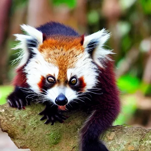 Image similar to a full grown hybrid red panda - lemur - cat - raccoon, cute hybrid