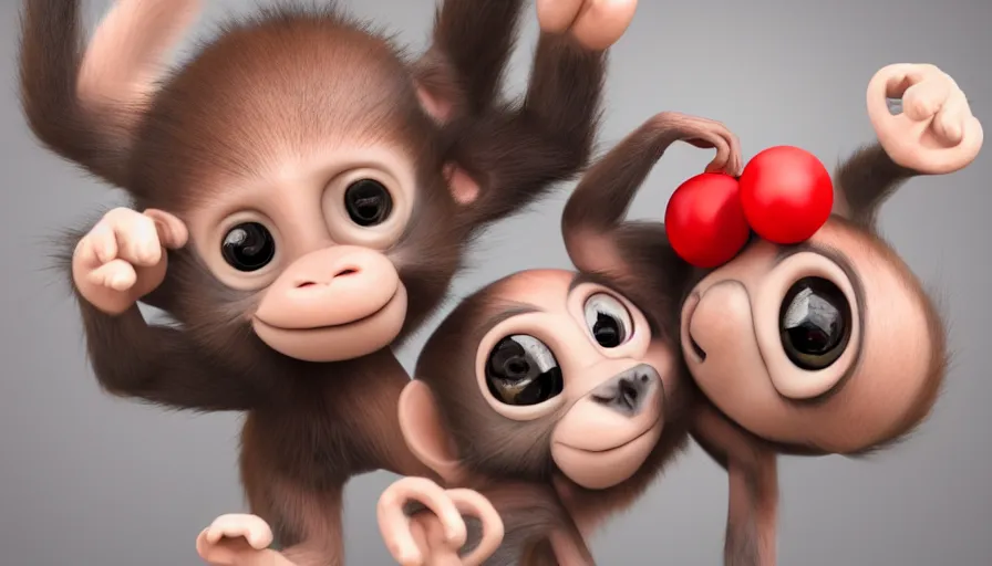 Prompt: very very very cute baby monkeys by Max Kostenko and Bobby Chiu, photoreal, wow, red nose studio, psychonauts, psychonauts 2, character design for animation, uplight, a lineup of characters, symmetrical eyes, cuteness, 3d render, octane rendered, rendered in maya and houdini, highly detailed, unreal engine, Trending on Artstation, octane render, 4k, 8k, HD